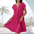 thumbnail image 2 of Vestido de Verano para Mujer, de Corta, con Botones, Cuello en V, Holgado, Informal, Fluido, Plisado, Maxivestido , Color Rosa y Rojo, Talla S, 2 of 5