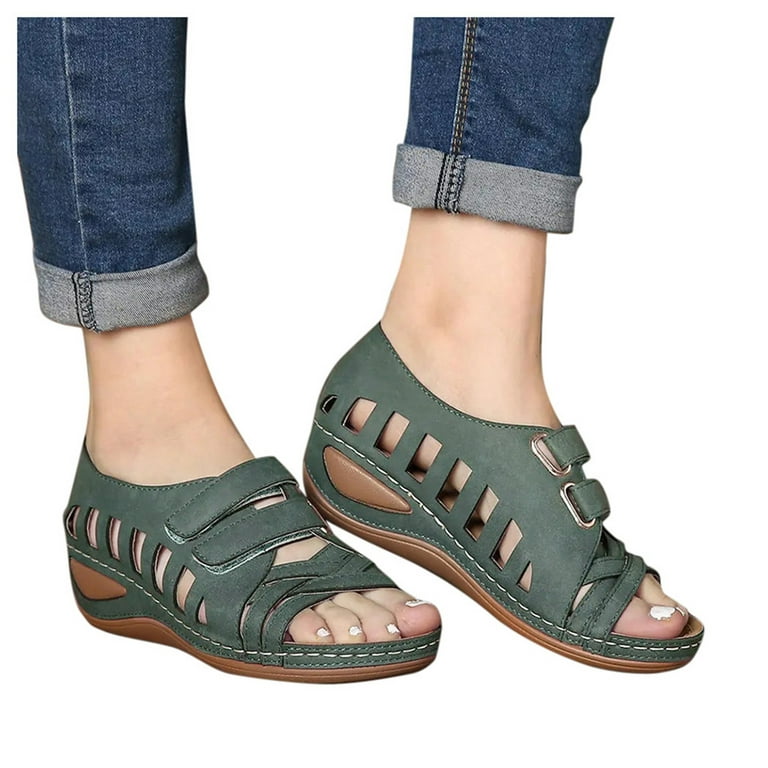Bkolouuoe Womens Extra Wide Sandals Size 12 Women's Sandals Shoes Wedges  Flip Flops Fashion Buckle Strap Sandals Summer Shoes For Women Sun Sans  Sandals 