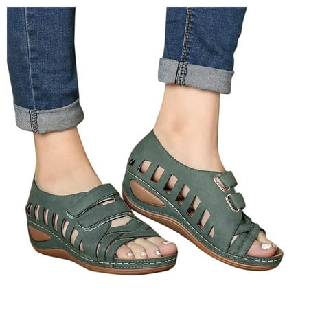 new home gifts for home Women s Sandals Shoes Wedges Flip Flops Fashion Buckle Strap Sandals Summer Shoes For Women Pu Army Green