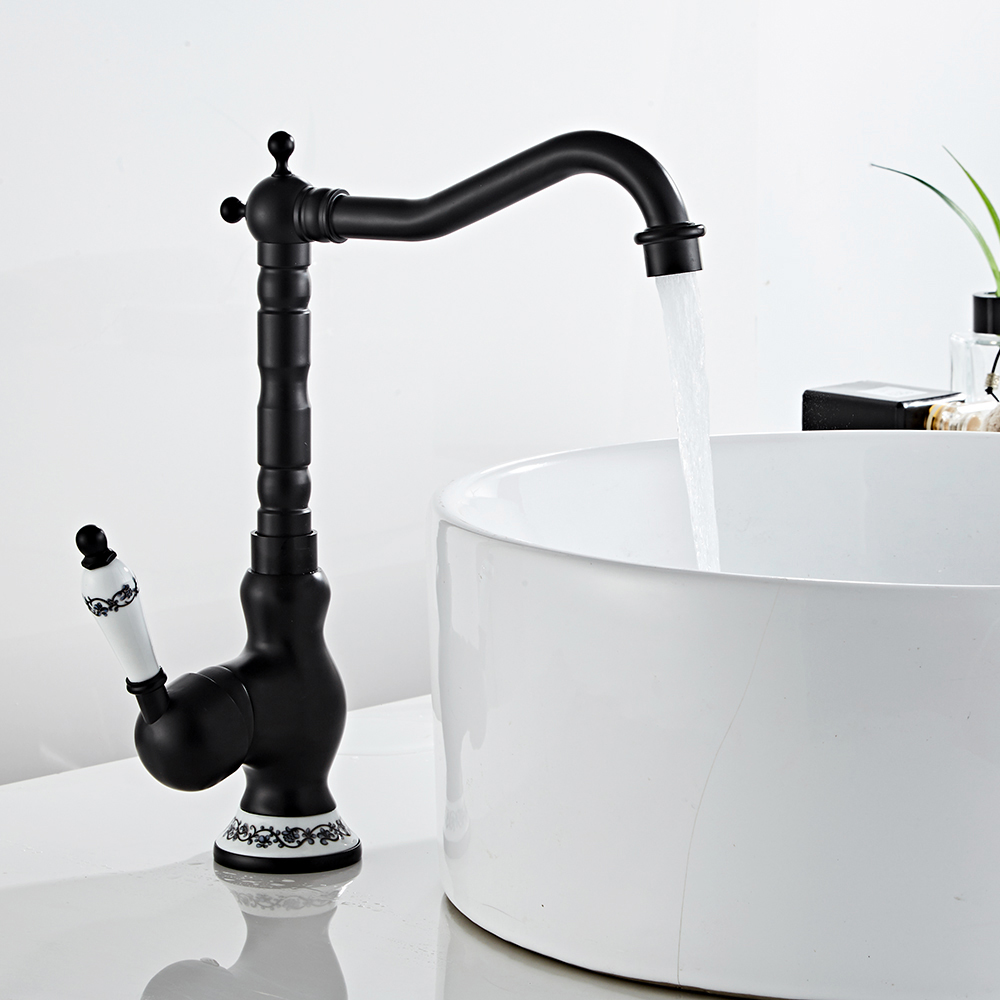 HOTBEST Single Handle Faucet,Basin Sink Taps Single Lever Kitchen Mixer Tap Tall Antique Brass Mixer Tap Brushed Swivel Spout Hot and Cold Water - image 1 of 11