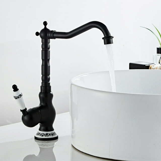 HOTBEST Single Handle Faucet,Basin Sink Taps Single Lever Kitchen Mixer Tap Tall Antique Brass Mixer Tap Brushed Swivel Spout Hot and Cold Water