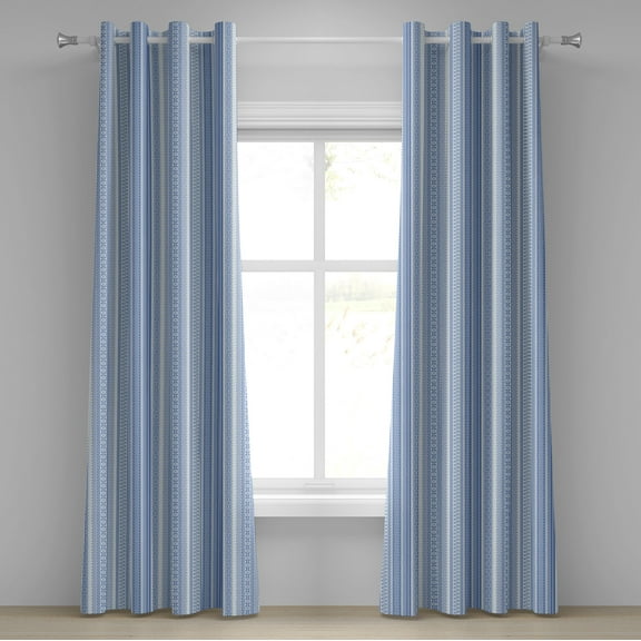 Ambesonne Nordic Grommet Curtain, Geometric Chevron Flower, 50" x 72", Pale Blue and Blue