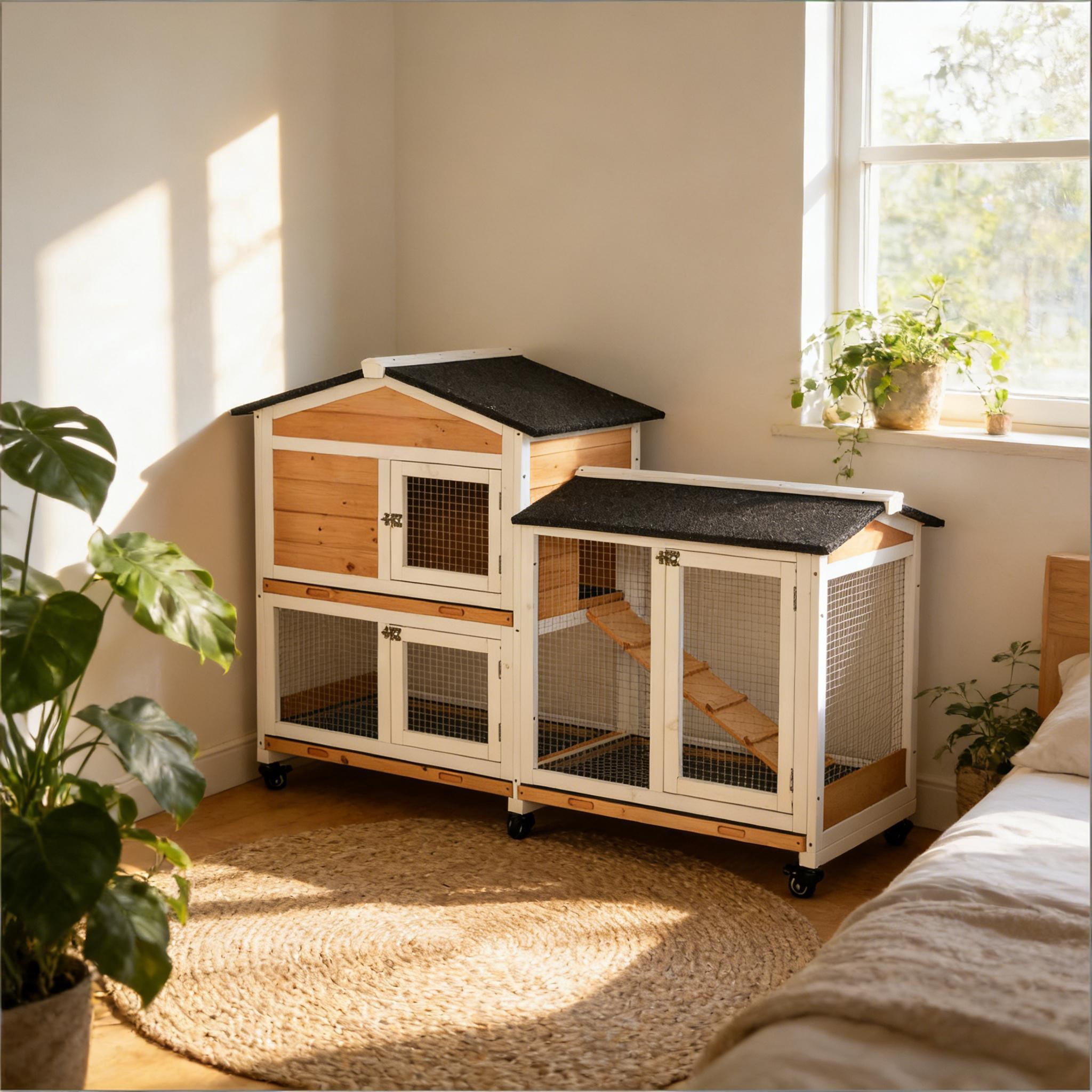 Pet Hutch, Mobile Wooden Rabbit Hutch