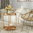 thumbnail image 4 of 2 Tier Round Side Table, Folding Metal Small Bedside Nightstand for with Two Removable Tray for Bedroom Living Room Bedside Small Spaces Gold, 4 of 15