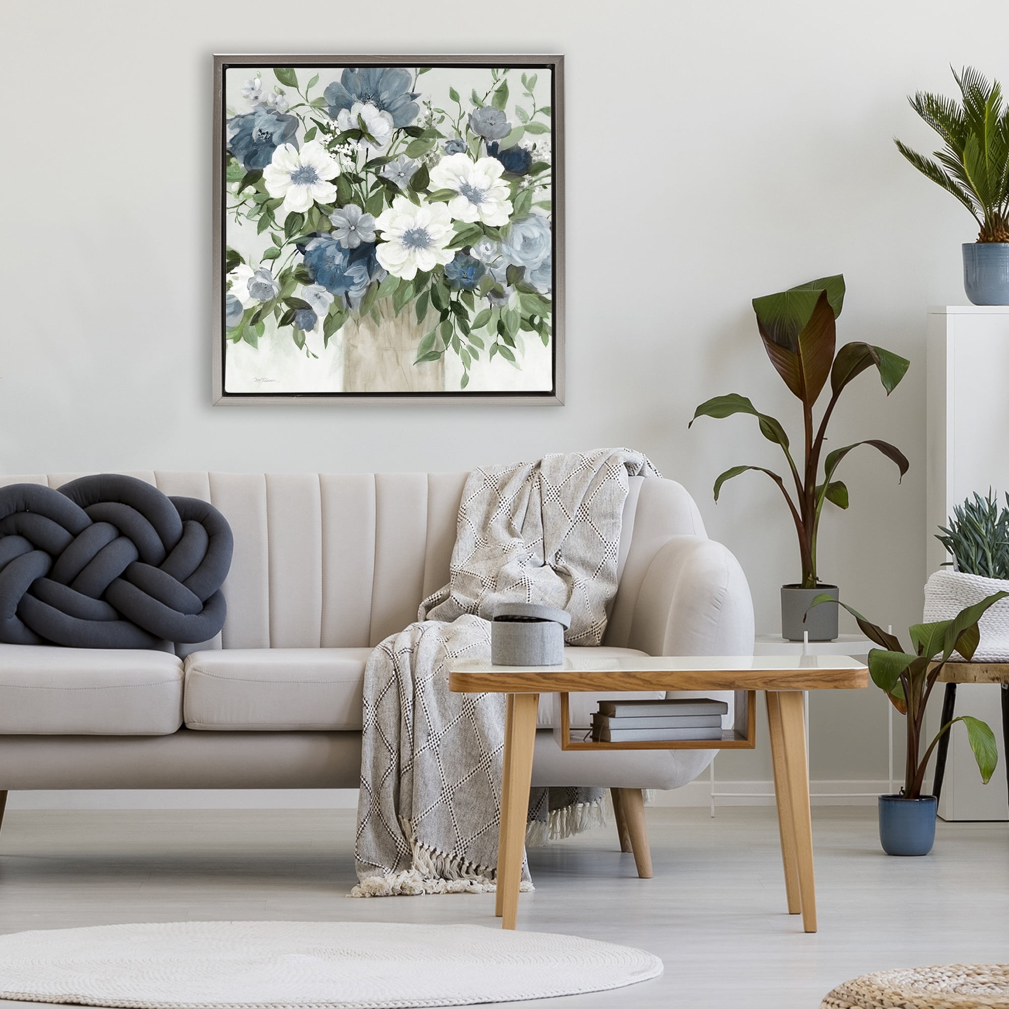 Stupell Industries White & Grey Blossoms Gray Framed Floater Canvas Wall Art, design by Carol Robinson
