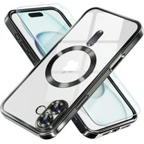 2-in-1 Entronix Bundle with Shockproof Transparent Case and 1 Tempered Glass Screen Protector For iPhone 16 Plus, Slim Fit [Yellow Resistant] Magnetic Clear Cover, Black