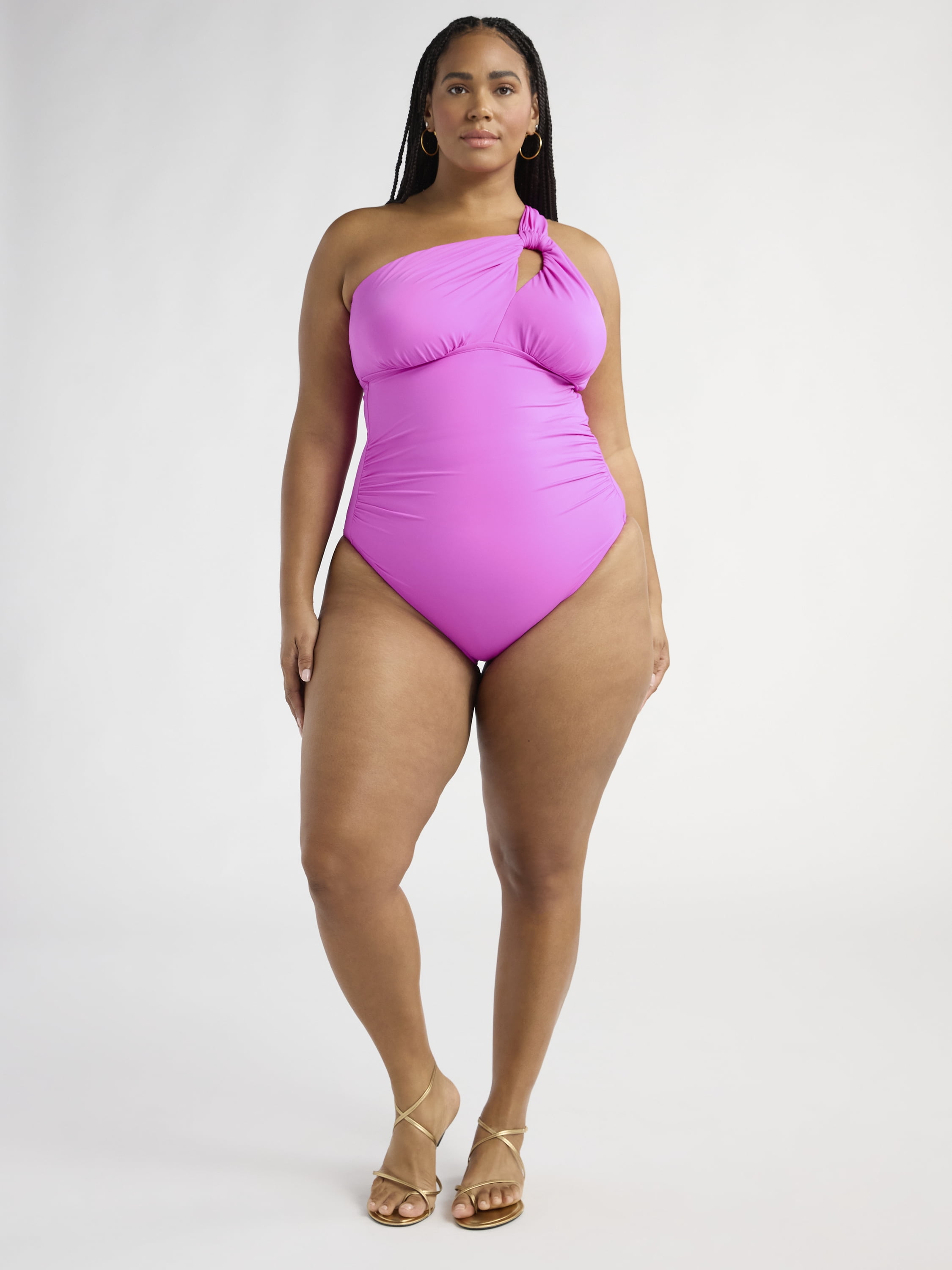 Sofia by Sofia Vergara Women's and Women's Plus One Shoulder Keyhole One Piece Swimsuit, Sizes XS-3X