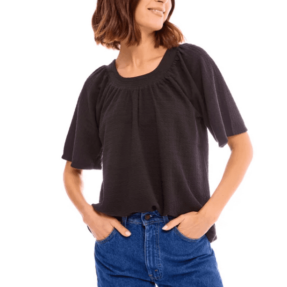 B Collections by Bobeau Women's Flutter Sleeve Top Black XXL