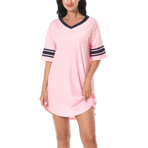 PinkBeautiM Women Nightgowns Soft Sleep Shirt Night Dress Casual Short Sleeve V Neck Sleepwear