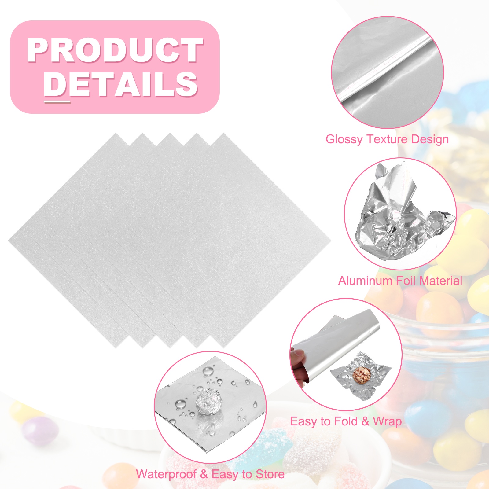 Uxcell 200 Pcs Candy Foil Wrappers, 7.87 x 7.87 Inch Aluminium Foil Chocolate Bar Square Wrappers for Tea Brownies DIY Packaging Wedding Party Decoration, Silver