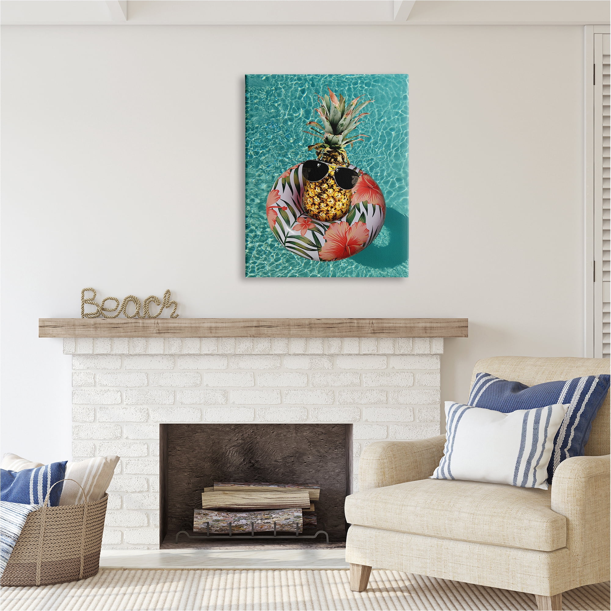 Stupell Industries Pineapple on Beach Tube Food & Beverage Painting Gallery Wrapped Canvas Art Print Wall Art, 30 x 40