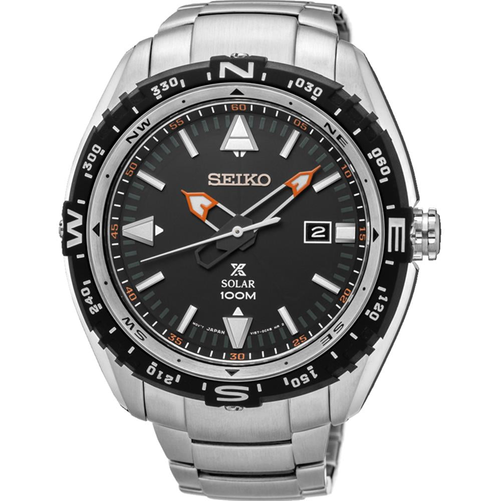 Seiko Men's Prospex 46mm Steel Bracelet & Case Hardlex Crystal Solar Black  Dial Analog Watch SNE421 