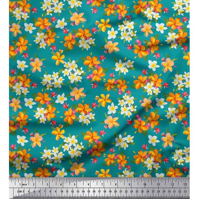 Soimoi Poly Georgette Fabric Leaves & Flower Floral Printed Fabric 1 Yard 42 Inch Wide