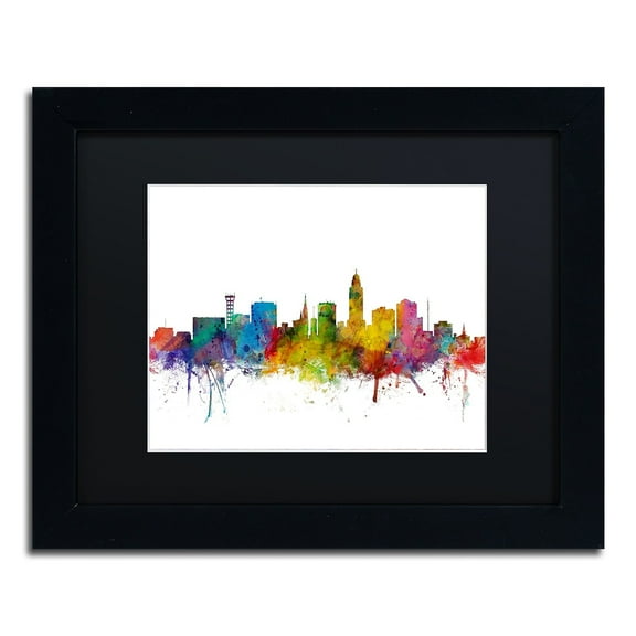 Trademark Fine Art 'Lincoln Nebraska Skyline' Canvas Art by Michael Tompsett, Black Matte, Black Frame