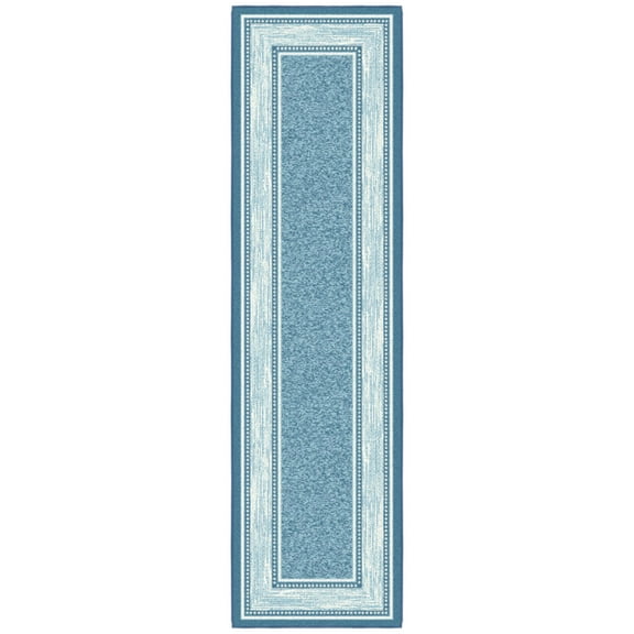 Ottomanson Border Kitchen Runner Rug 1'10" x 7' - Non Slip Low Pile Carpet, Blue