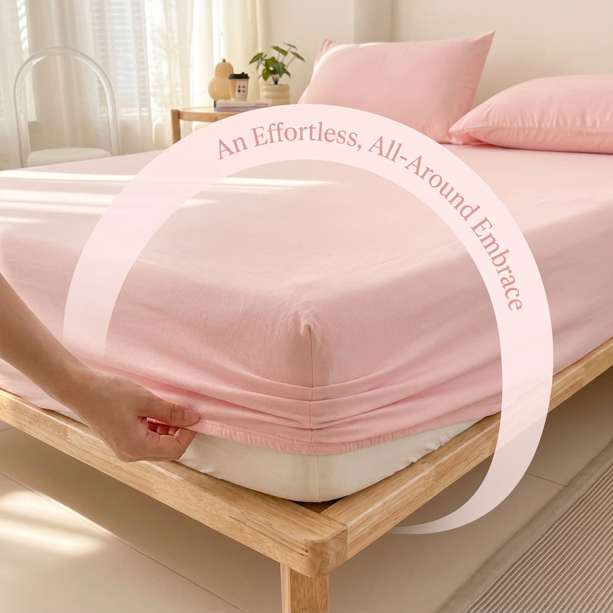 Unique Bargains Fitted Sheet Solid Cotton Bed Sheets Breathable Creamy pink 39"x74.8"