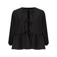 thumbnail image 4 of ShiShine Womens Bow Front Tie Tops 3/4 Sleeve Cute Casual Shirt Fall Solid Going Out Fashion Outfits, 4 of 6