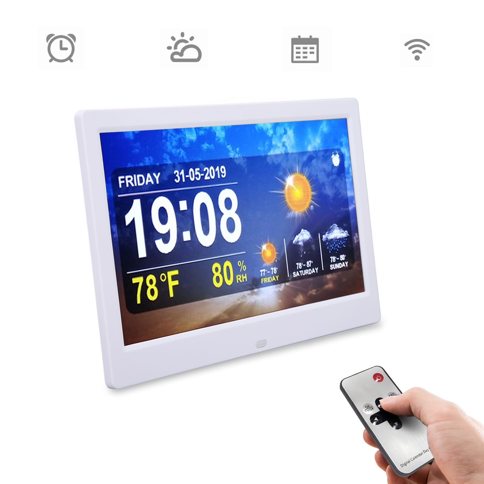 Digital Weather Clock With 10 Inch Large Screen Display, Calendar Alarm Day Clock  With Automatic Dimming Background Music Or Videos Customization Best Clock For Seniors