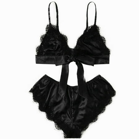 

XHJUN Women 2 Pieces Teddy Lingerie Chemise With Bow Knot Set Floral Lace Bra And Panty Underwear Sheer Sexy Bodysuit Babydoll Sets