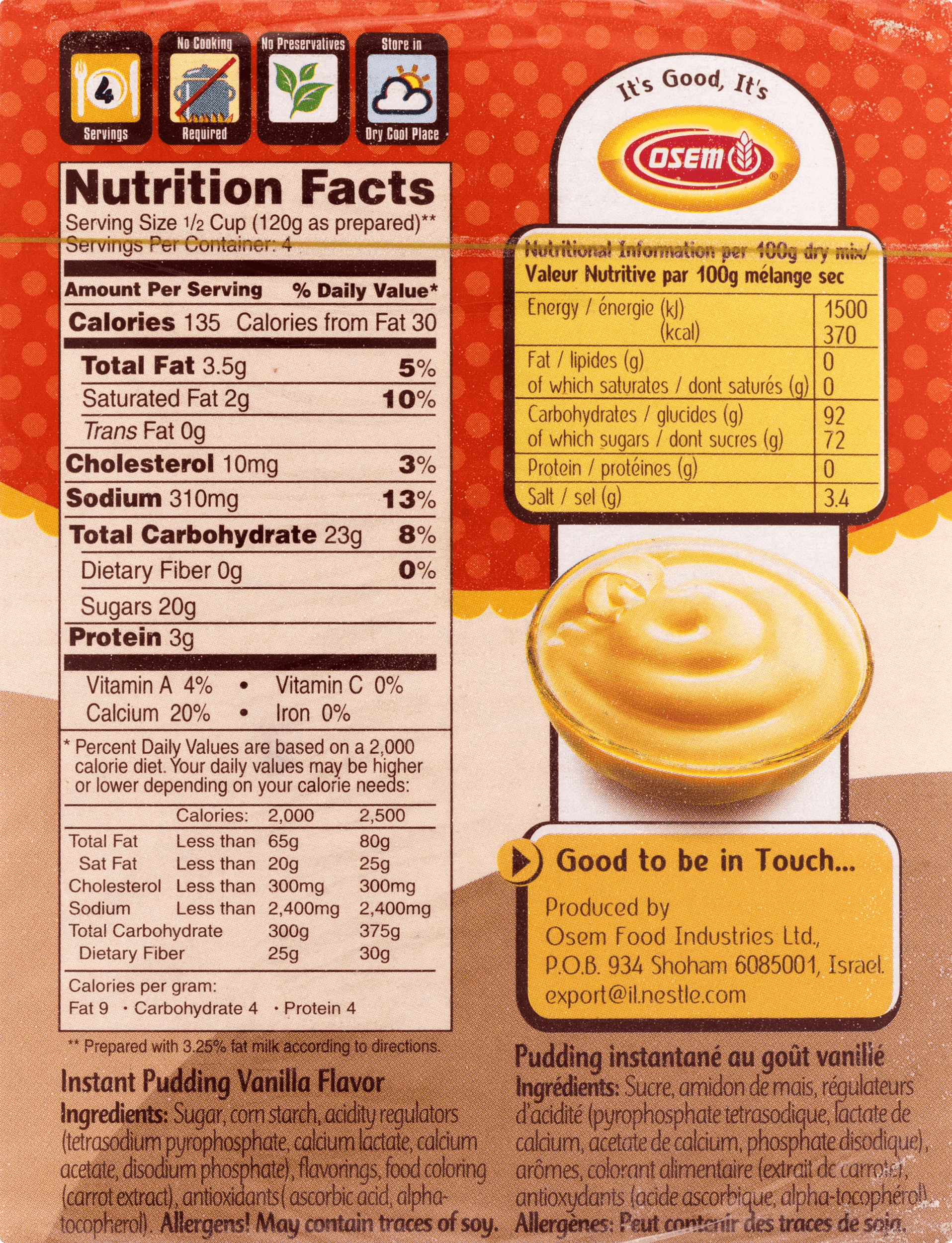 Osem Instant Pudding Vanilla, 2.8 OZ