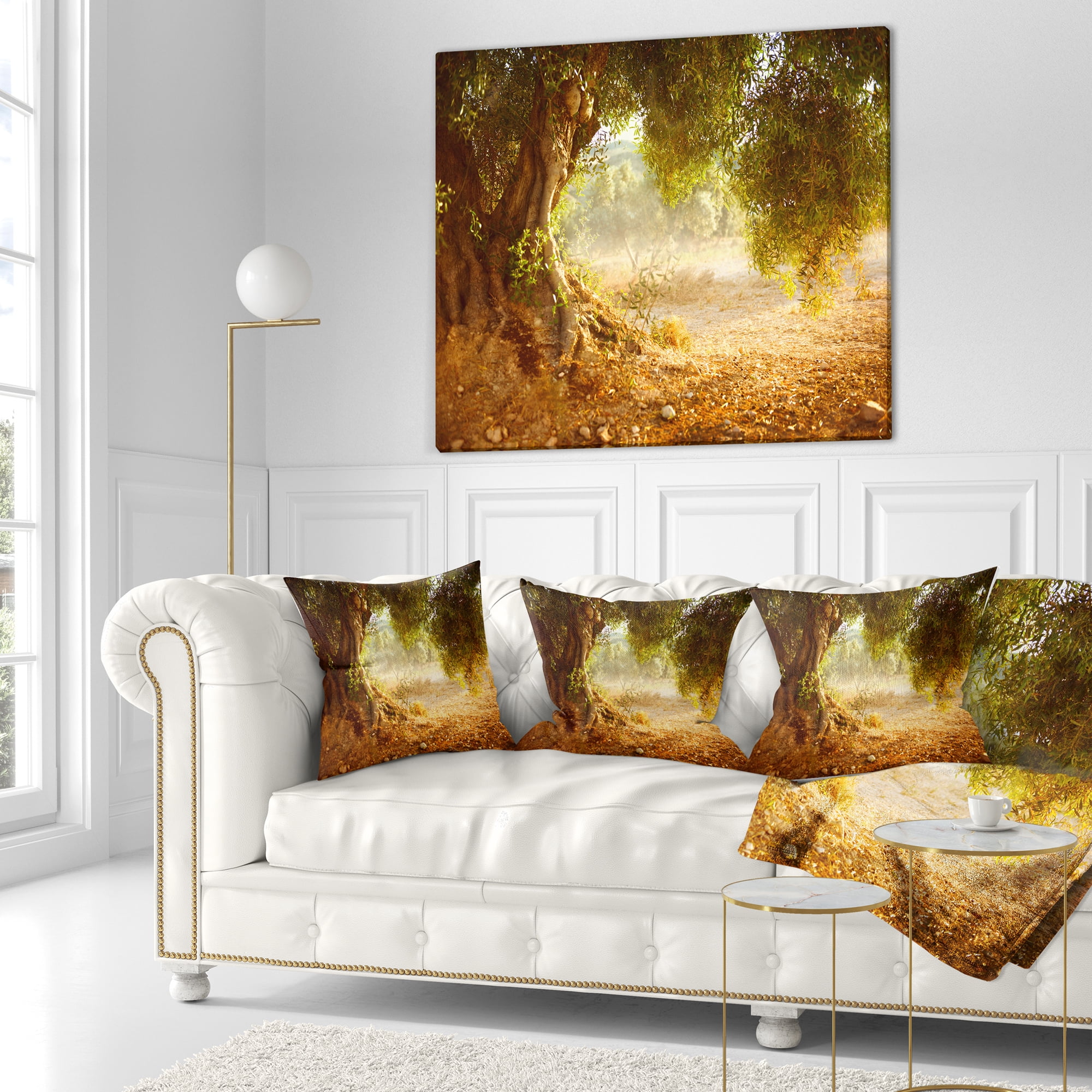 Designart Beautiful Old Olive Tree - Landscape Printed Throw Pillow - 18x18