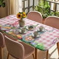 thumbnail image 3 of Easter Bunny Gnomes Table Cloths for 6 Foot Rectangle Tables, Spring Easter Eggs Floral Pink Plaid Patio Waterproof Elastic Fitted Tablecloths, Washable Rectangular Table Cover for Camping, 3 of 8