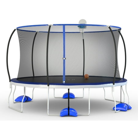 Trujump 14-Foot Trampoline, with Enclosure and Airdunk, Blue