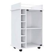 TUHOME Dukat Wine and Liquor Bar Storage Cabinet Cart w/ Glass Door, White
