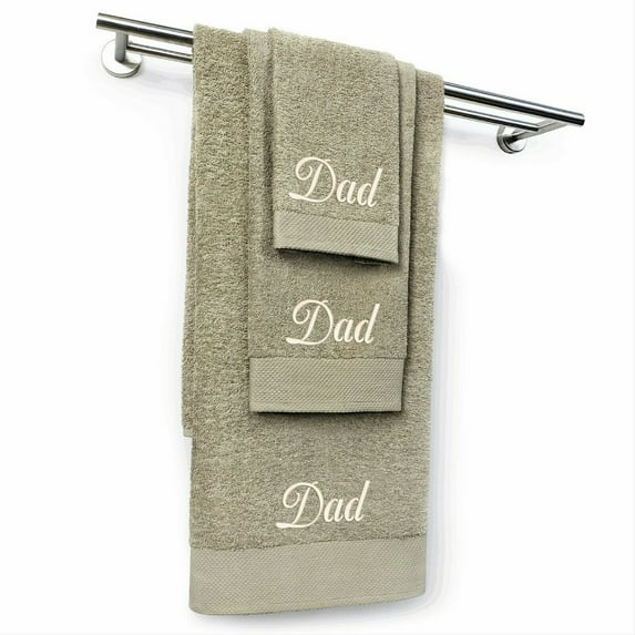 Kaufman Personalized Dad 3 Pc Set Taupe Towel 1Bath-1Hand-1 Fingertip, 100% Cotton