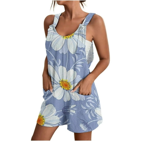 

Outfmvch Bodysuits For Women Jumpsuit Women S Gradient Color Tie Shoulder Overall Shorts Scoop Neck Prints Romper Jumpsuit With Pocket Jumpsuits For Women Dressy Light Blue M
