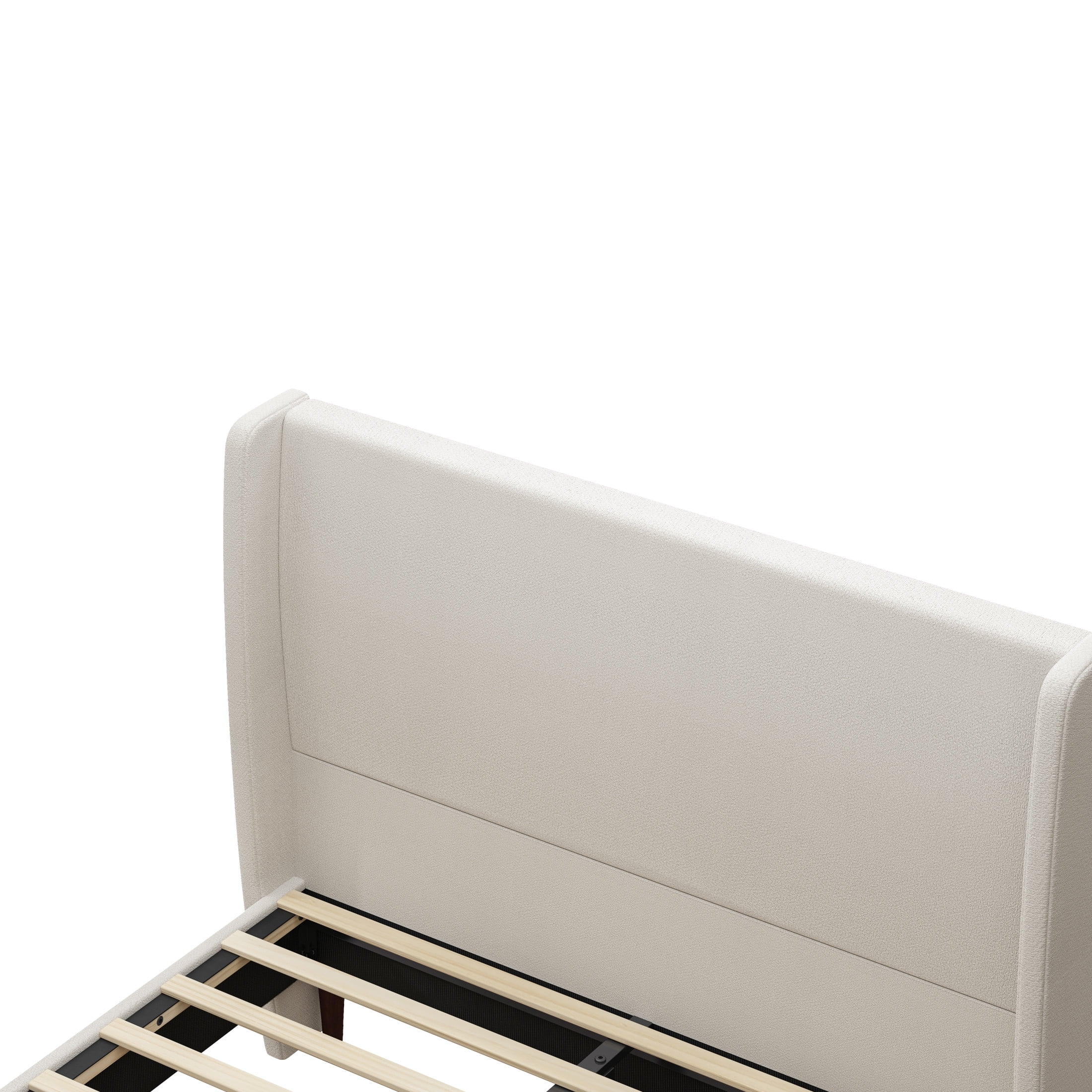 Ember Queen Size Platform Bed Frame with Chenille Upholstered Headboard, No Box Spring Needed, Beige