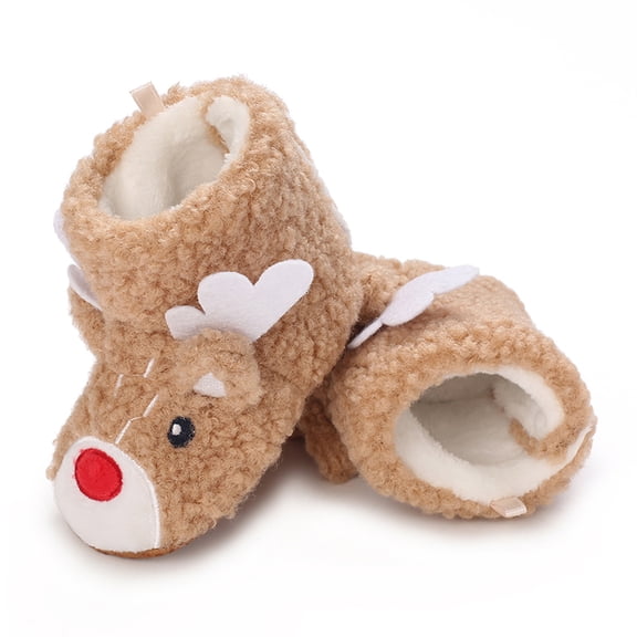 JYYYBF Winter Warm Christmas Shoes Newborn Baby Soft Sole Cartoon Elk Non-Slip Boots Prewalker Crib Shoes for Girls Boys