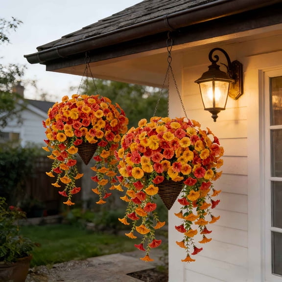 MMJ Artificial Flowers Trumpet Vine 3 Pack Fall Hanging Silk Wall Decor Outdoor Garden Plants 15.75x5.91x1.18in