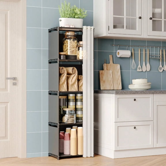 NTGFU 1 Pack Black 4-Tier Storage Cabinet - Space-Saving Kitchen Cabinet with Adjustable Shelves, Easy Assembly Storage Organizer for Pantry, Bathroom