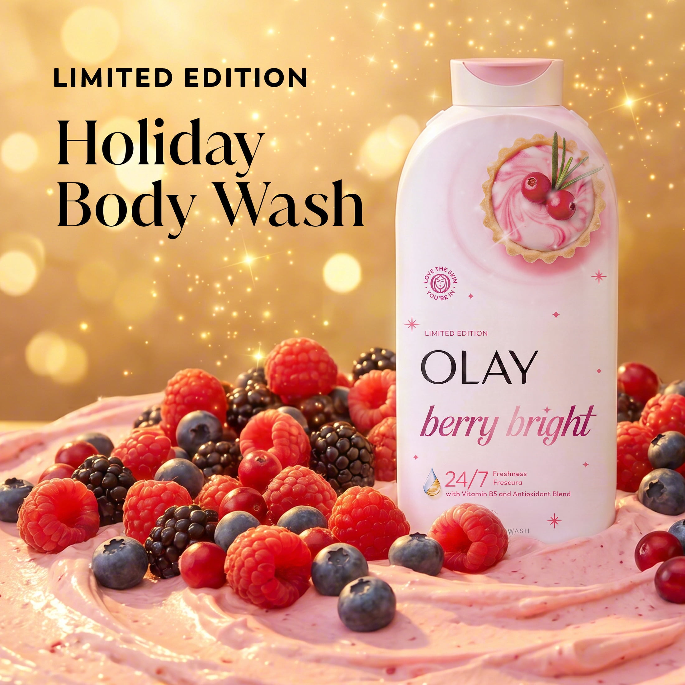 Olay Berry Bright Body Wash with Vitamin B3 and Antioxidant Blend, 24/7 Freshness, Limited Edition, 22 fl oz