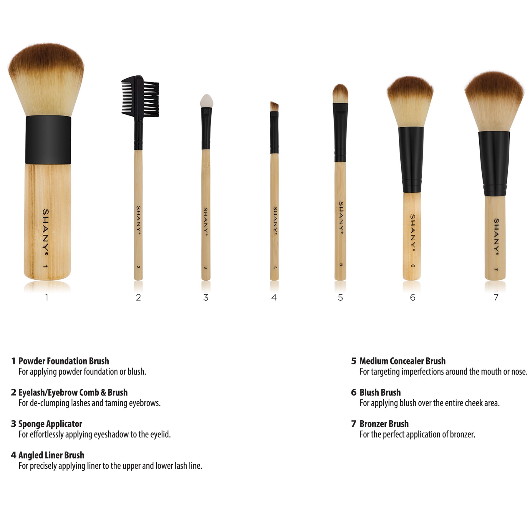 SHANY Bamboo Makeup Brush Set - Vegan Professional Makeup Brushes With Premium Synthetic Hair & Cotton Pouch for Easy Brush Storage - 7pc With Pouch