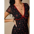 thumbnail image 4 of Elegant Blue Floral Print Midi Dress With V-Neck And Lettuce Trim Detail, 4 of 10
