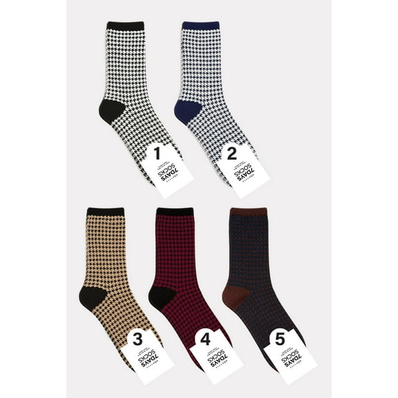 Women's Crew Houndtooth Socks - 5 Pair Set