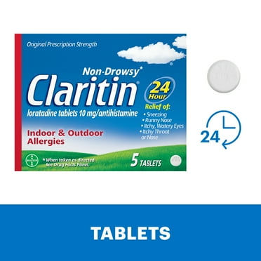 Claritin 24 Hour Non-Drowsy Allergy Medicine, Loratadine Antihistamine Tablets, 5 Ct