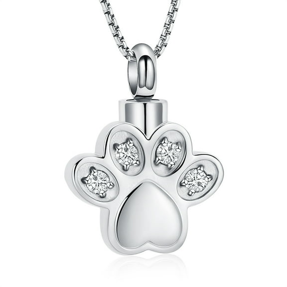 Crystal Pet Cremation Jewelry For Ashes for Dog / Cat Paw Stainless Steel Memorial Locket Urn Necklace Mini Case Keepsake Cremation Jewelry for Women Men
