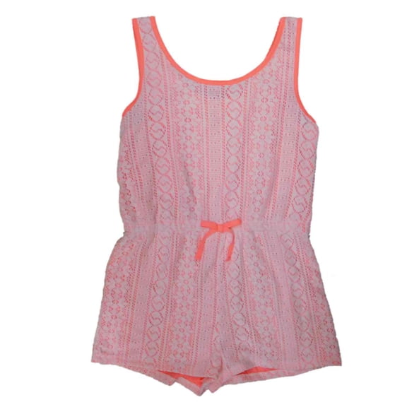 Canyon River Blues Girls White Neon Orange Sleeveless Lace Overlay Romper M