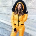 thumbnail image 6 of QATAINLAV Womens Onesie Ski Suit Winter Outdoor Sports Waterproof Snowsuit Faux Fur Collar Zip Jumpsuits Puffer Jacket, Yellow, XL, 6 of 9
