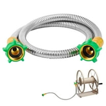 3ft Short Garden Hose with Double Female Connectors, Heavy Duty 304 Stainless Steel Leader Hose for Hose Reel, Outdoor Watering Car Pet Cleaning, Silver