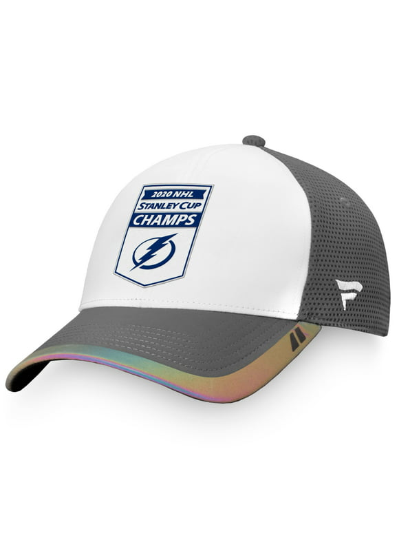 Men's Fanatics Branded White/Gray Tampa Bay Lightning 2020 NHL Stanley Cup Champs Banner Snapback Hat - OSFA