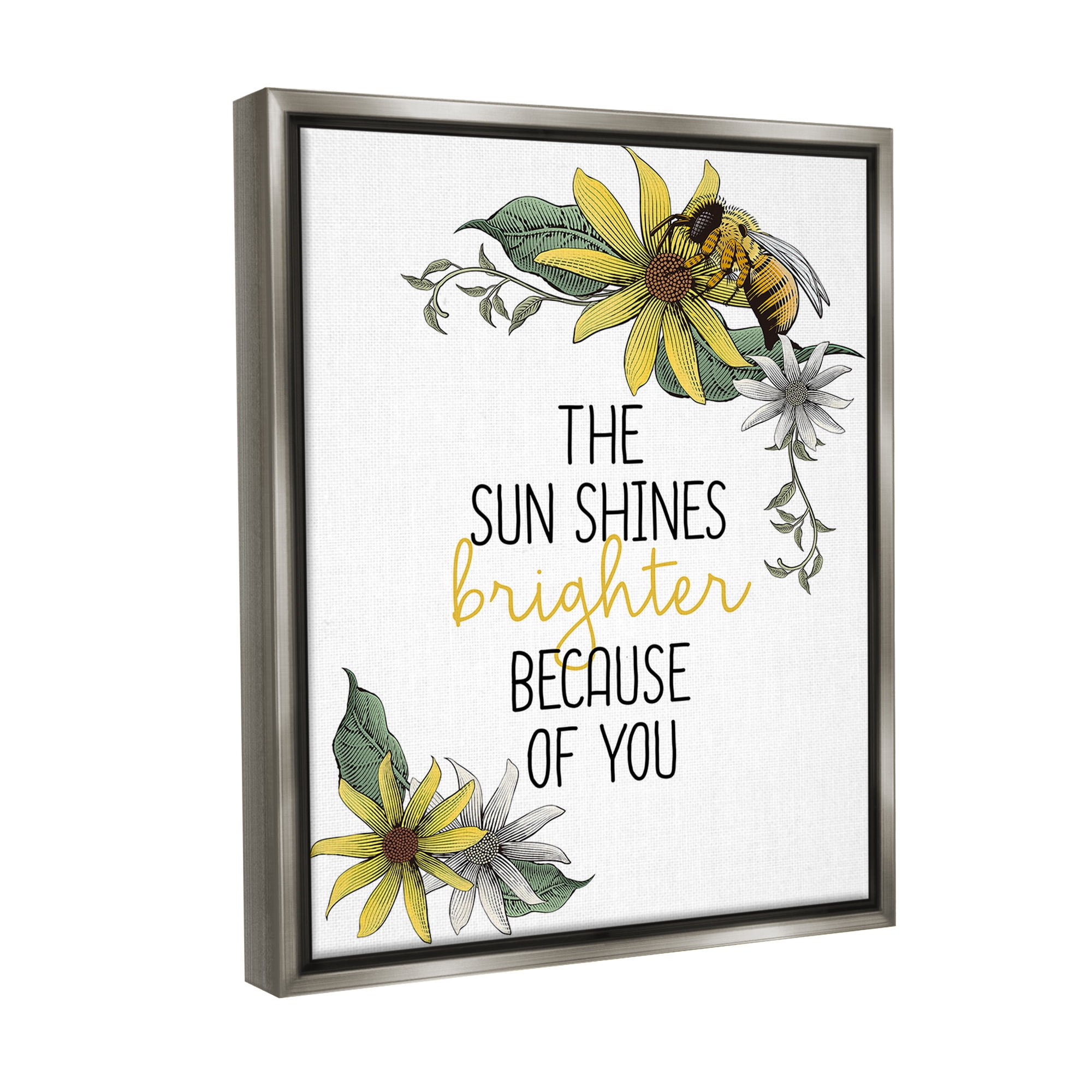 Stupell Industries Sun Shines Brighter Botanical & Floral Painting Gray Floater Framed Canvas Art Print Wall Art, 25 x 31