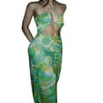 thumbnail image 1 of AMERTEER Femmes Robe Bodycon Abtrasct Impression Croix Licou Dos Nu Taille Haute Split Vestidos Plage Robe d'Été Vert L, 1 of 3