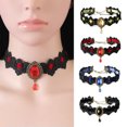 thumbnail image 2 of HOOUN Black Lace Necklace Collar Choker Velvet Crystal Vintage Gothic Chain PendY-lq_-Dark blue, 2 of 7
