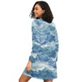 thumbnail image 2 of FORMRS Womens Long Sleeve Nightgowns Crew Neck Sleep Shirt Soft Pajamas Sizes S-3XL, Blue Watercolor Ocean Waves, 2 of 8