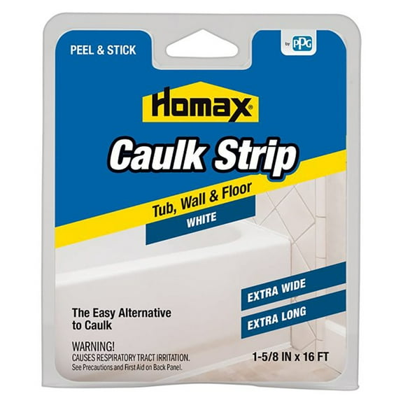 Homax Peel and Stick Caulk Strip for Bathroom Tub & Wall, White, 1-5/8" x 16'