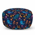 thumbnail image 1 of Underwater Pouf Cover with Zipper, Cartoon Drawn Sea Animals Whale Turtle Seahorse Crab Shell Waves, Soft Decorative Fabric Unstuffed Case, 30" W X 17.3" L, Navy Blue and Multicolor, by Ambesonne, 1 of 5